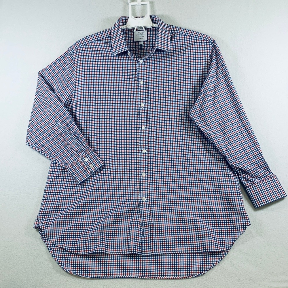 Charles Tyrwhitt Shirt Men's 18/35 Red Blue Check Long Sleeve Classic Fit Cotton - Picture 5 of 11